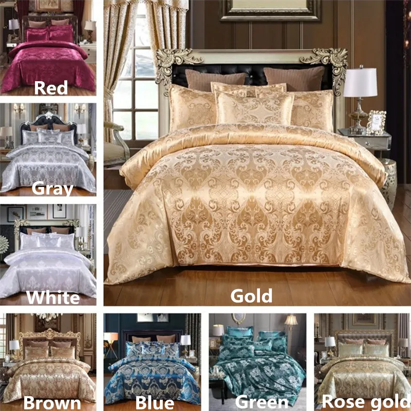 Luxury Silky Jacquard Fabric Duvet Cover Pillow Shams Set 9 Size Single Twin Double Full Queen King Size Comforter Bedding Sets