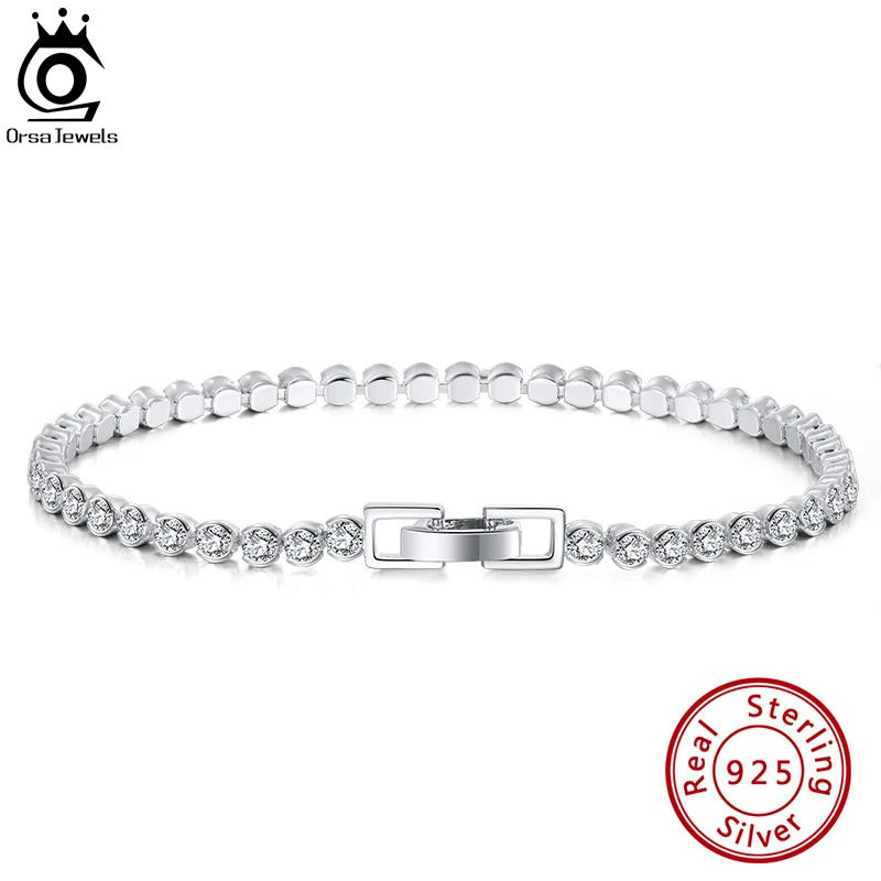 Женский и мужской браслет ORSA JEWELS из серебра 925 пробы с блестящим искусственным