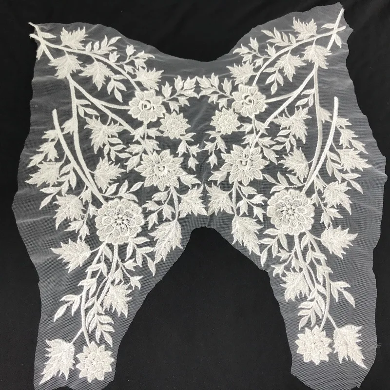 Wedding Embroidery Beaded Mirror Flowers Ivory White Neckline Lace Applique Clothing Dress Patch Accessories RS2490 | Дом и сад