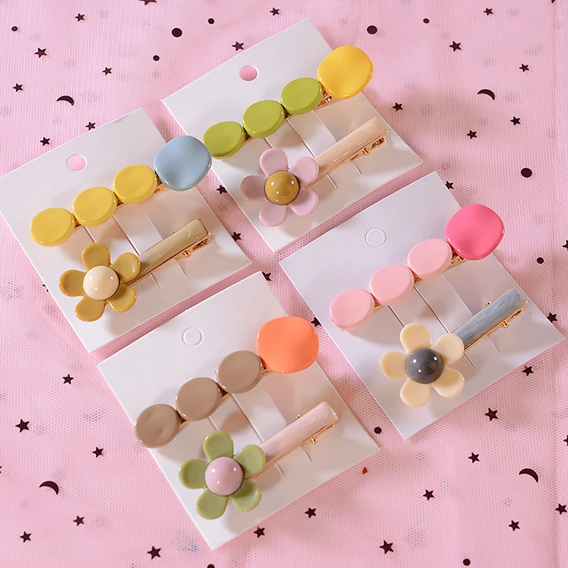 

New Elegant Acrylic Flower Hair Clips Women Girls Sweet Round Hairpins Headband Barrettes Fashion Hair Accessories Gift 2pcs/Set