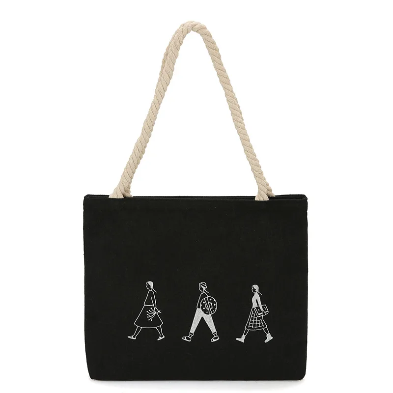 Холщовая Сумка с принтом, женская сумка, Повседневная пляжная сумка, эко-сумка, повседневные вещи, складная Холщовая Сумка на плечо, настраиваемая NB107 - Цвет: black