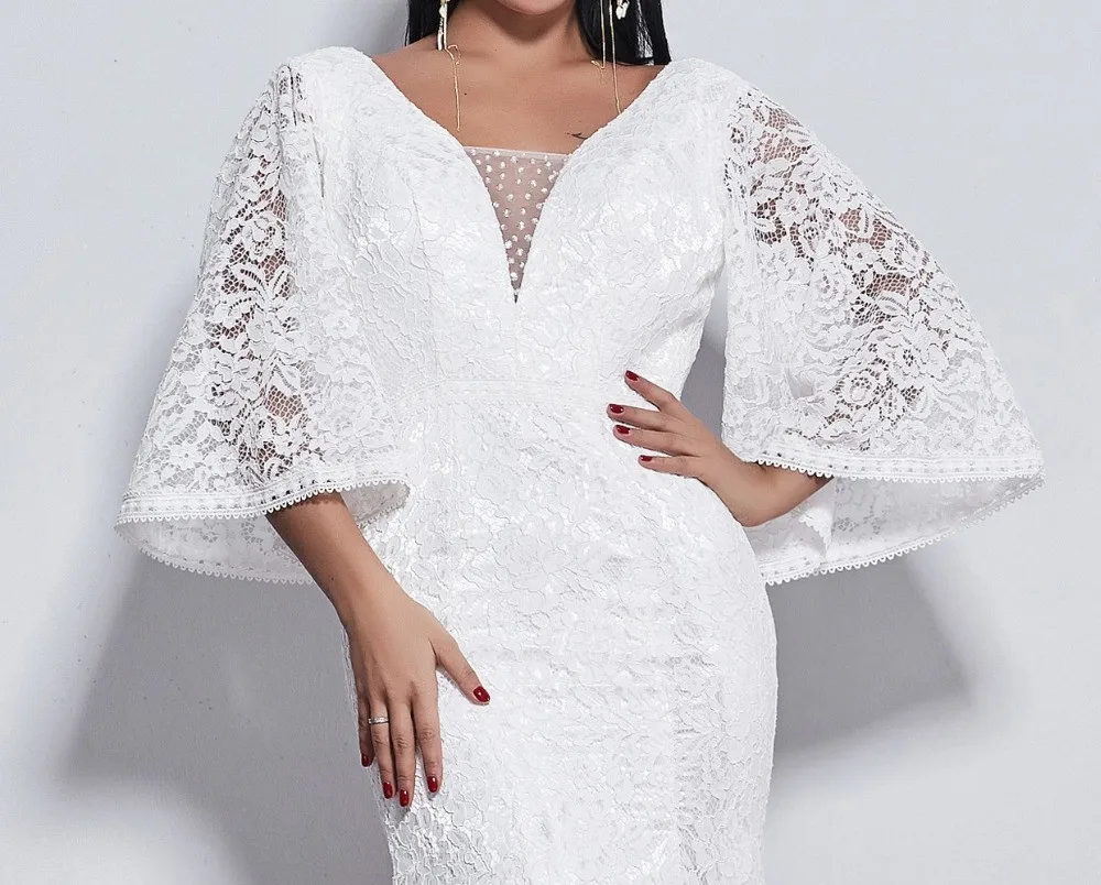 New long sleeve wedding dress Mermaid Flare sleeve style lace for wedding Vestido de noiva color