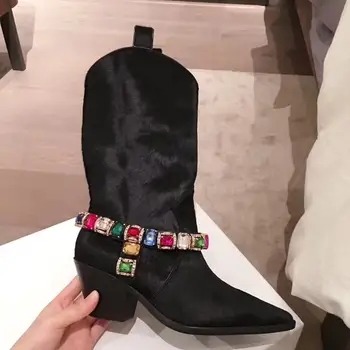 

Women Ankle Boots 2020 Fashin Horse Air Women Boots Luxury Colorful Crystal Mixed Color Women Winter Martin Boots Chunky Wedges
