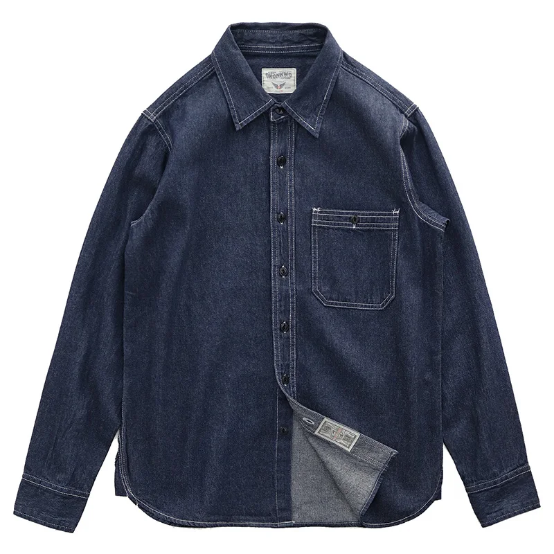 

Vintage Male Retro Mens Casual Shirts Cotton Jeans Printed Shirt Men Long Sleeve Denim Man Autumn Shirts Slim Men Blouse II50CS