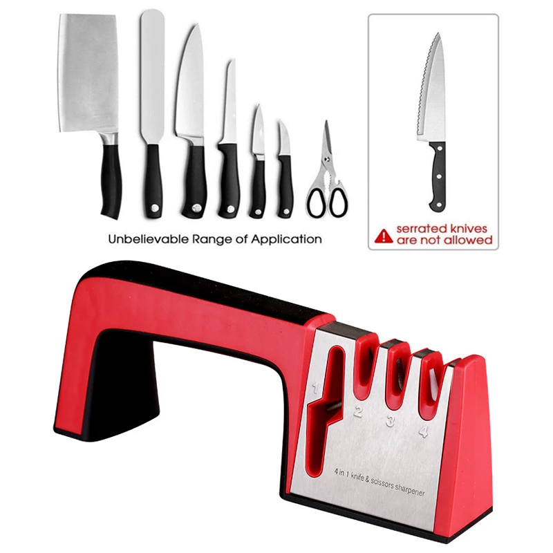 

Knife Sharpener 4 in 1 Professional Kitchen Sharpening Stone Scissors Grinder Knives Tungsten Diamond Ceramic Whetstone Tools