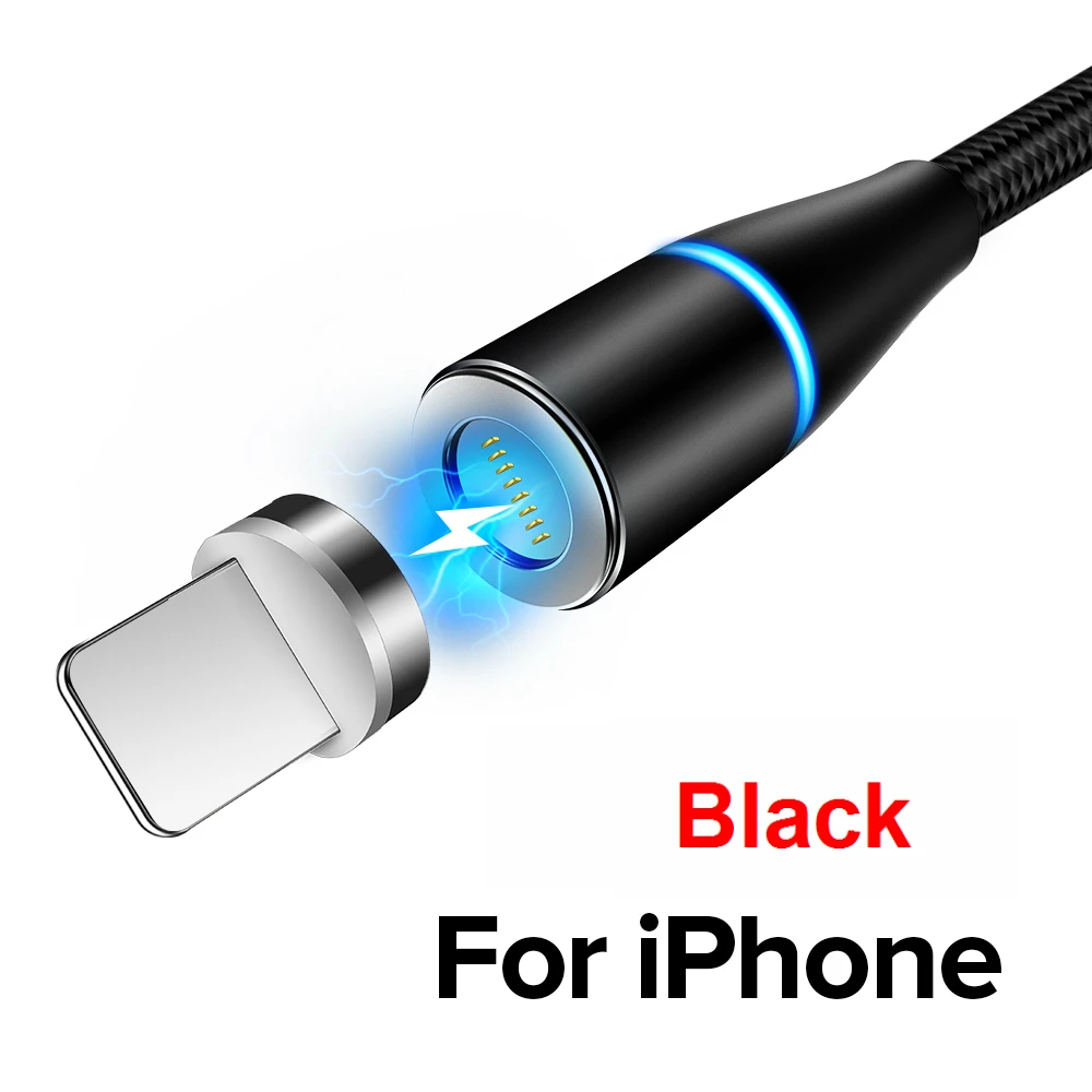 NOHON 3A Магнитный кабель для передачи данных для iPhone XS MAX 8 7 6 микро приборноая Тип usb C кабель передачи данных для быстрой зарядки для samsung Xiaomi huawei на перезарядку телефона - Цвет: Black for iPhone