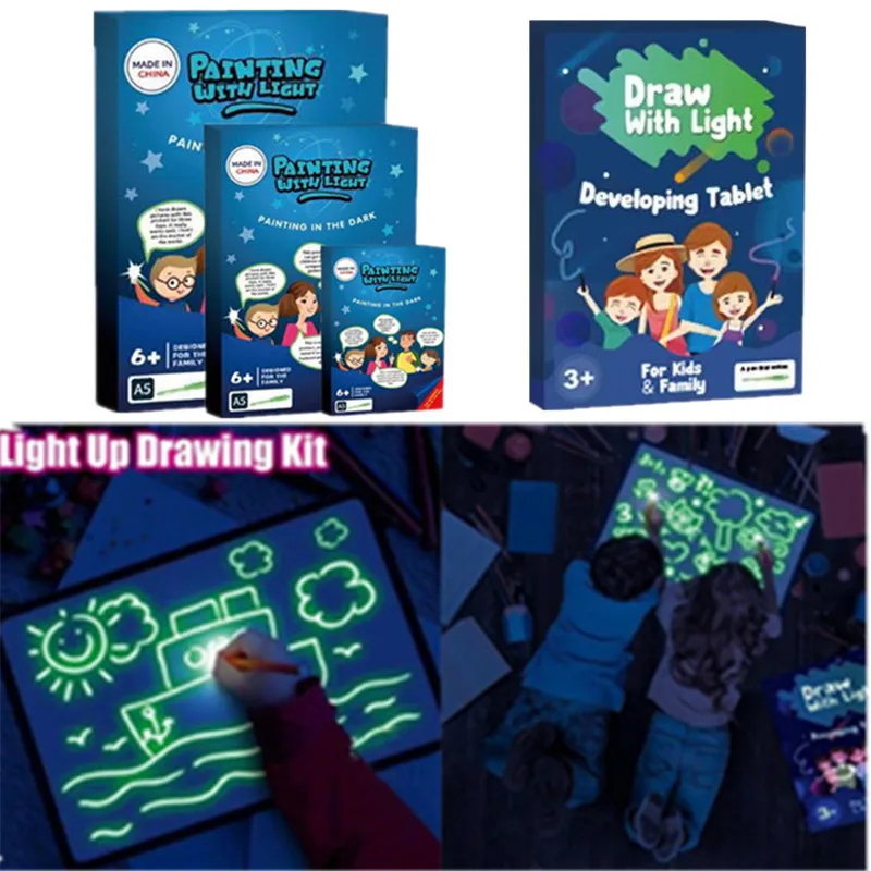 

A3 A4 Night Light Glow PVC Drawing Board Set UV Pen Graphics Card Children's Educational Toy Writing Paint Draw Birthday Gift