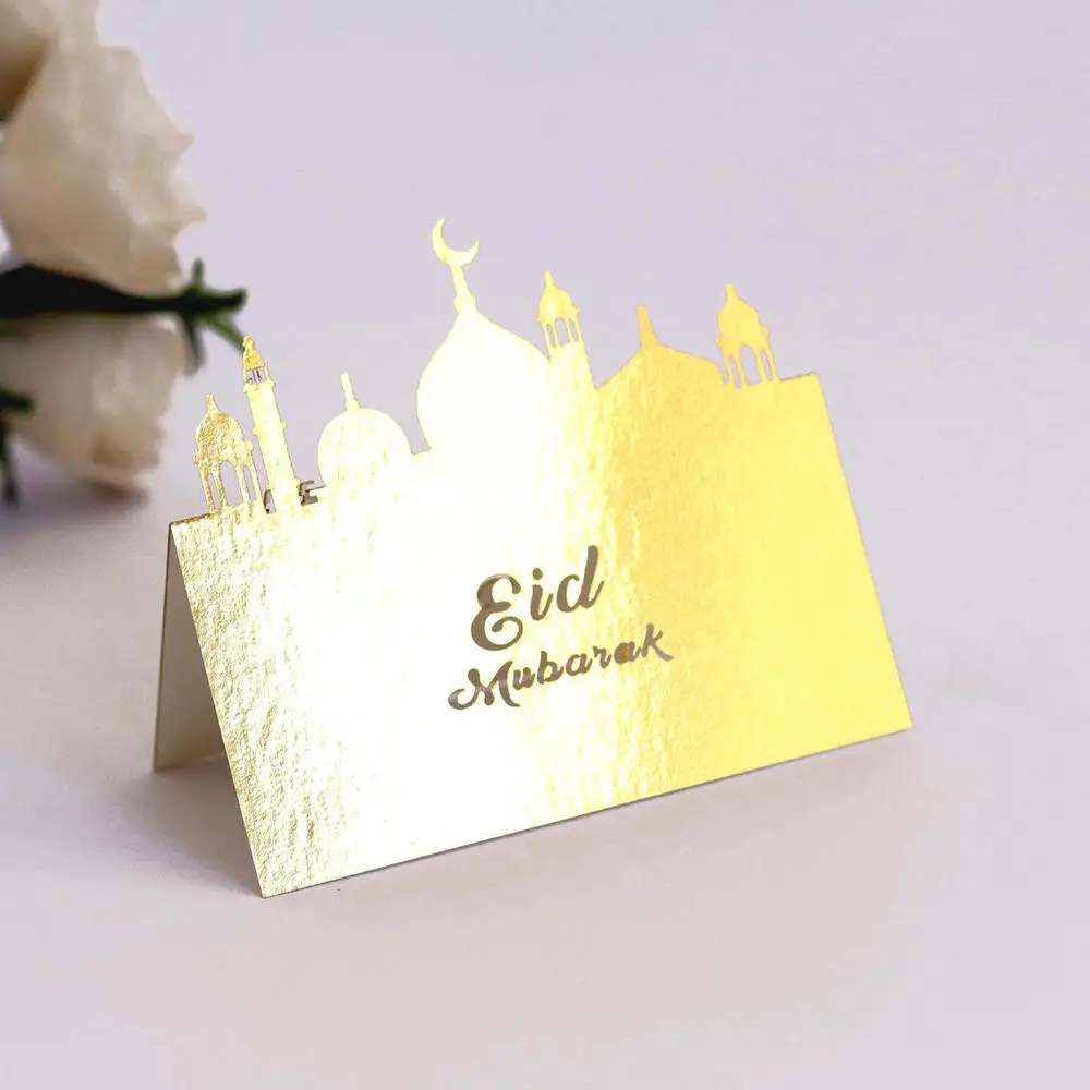 50 шт. Eid Mubarak карты печать фольги для Eid Рамадан карты лучшие лазерные полые фестиваль карты сиденья карты
