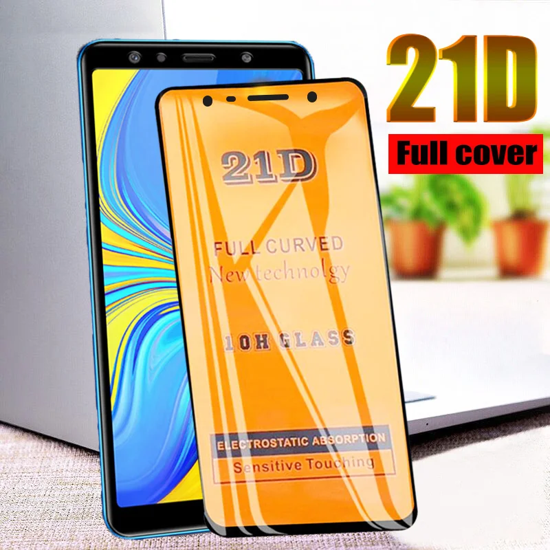 Защитное стекло 21D для Samsung Galaxy J6 J4 A6 A8 Plus A7 2019 2018 изогнутое стекло|Защитные стёкла