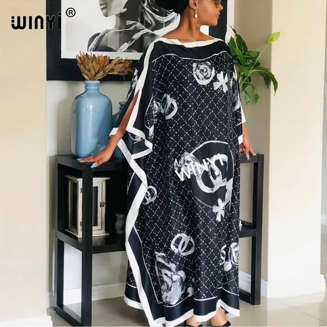 Africa Fashion Blogger Recommend Popular printed Silk Kaftan Maxi dresses Loose Summer Beach Bohemian kaftan long dress for lady 22