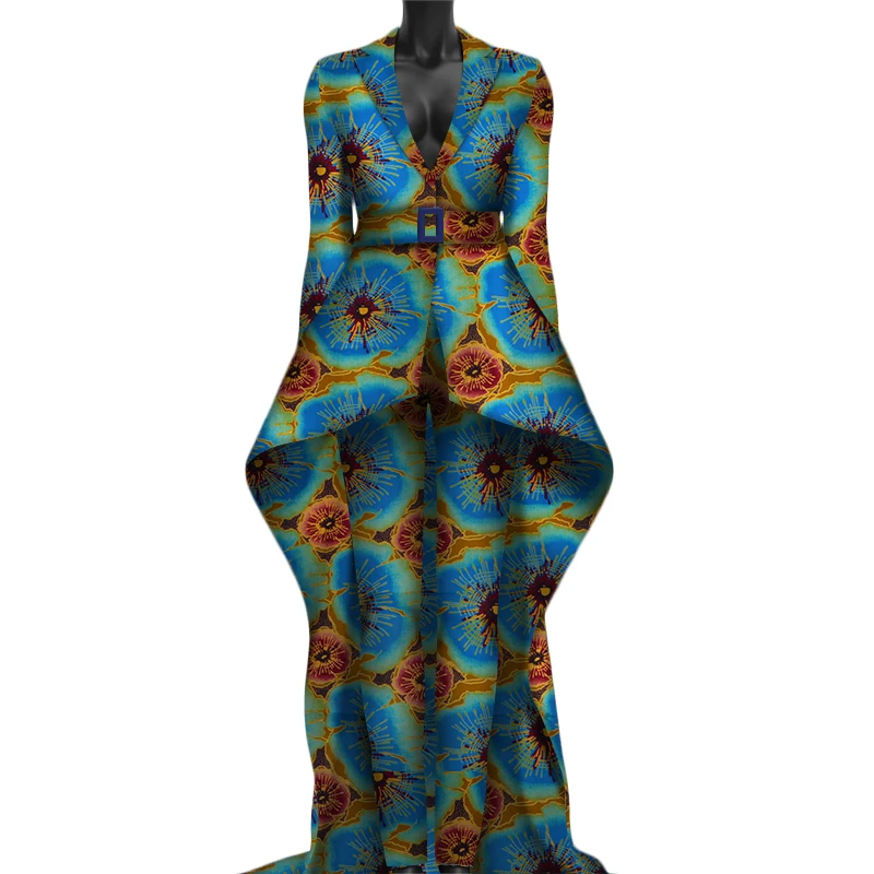 Отложной воротник Африканский Дашики традиционный комплект из двух частей брюки для женщин размера плюс женские комплекты одежды полный рукав WY3050 - Цвет: 13