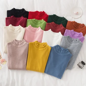 

Croysier Woman Sweaters 2020 Tiered Frill Mock Neck Long Sleeve Pullover Knitted Sweater Slim Casual Knit Winter Tops For Women
