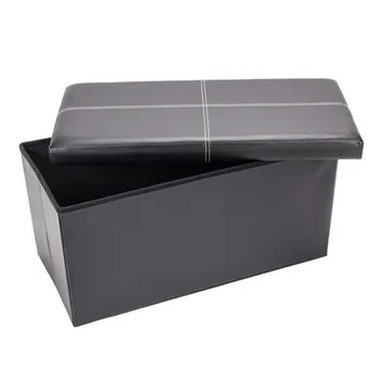

F-03L Practical PVC Leather Rectangle Shape Surface with Line Footstool Black