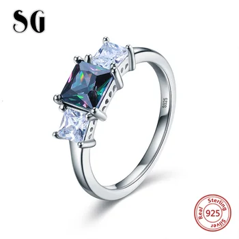 

New 100% 925 Sterling Silver Classic Green & Blue CZ with CZ Finger Rings for Women 2019 Fashion Jewelry Gift Free Shipping