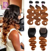 

Racily Hair 1B/30 Brazilian Body Wave Bundles With Closure Remy Human Hair Bundles With Closure Brown Ombre Bundles With Closure