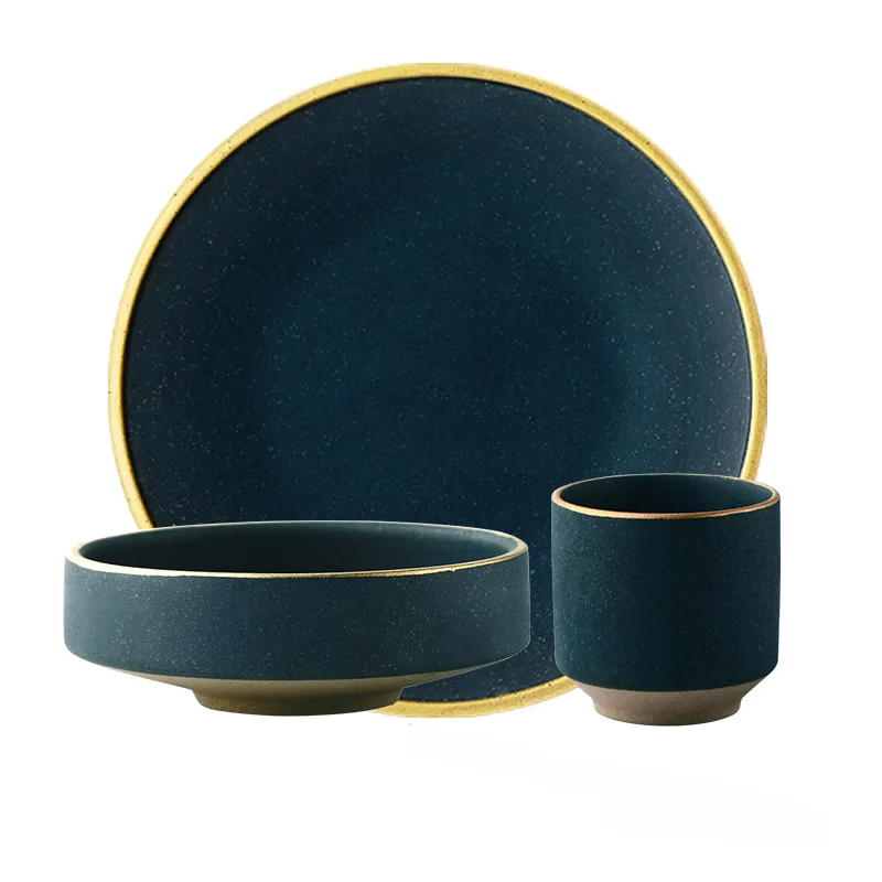 Керамическая золотая инкрустация фарфоровая посуда набор в скандинавском стиле столовая посуда в ретро стиле набор высококлассной посуды набор посуды столовая посуда тарелка