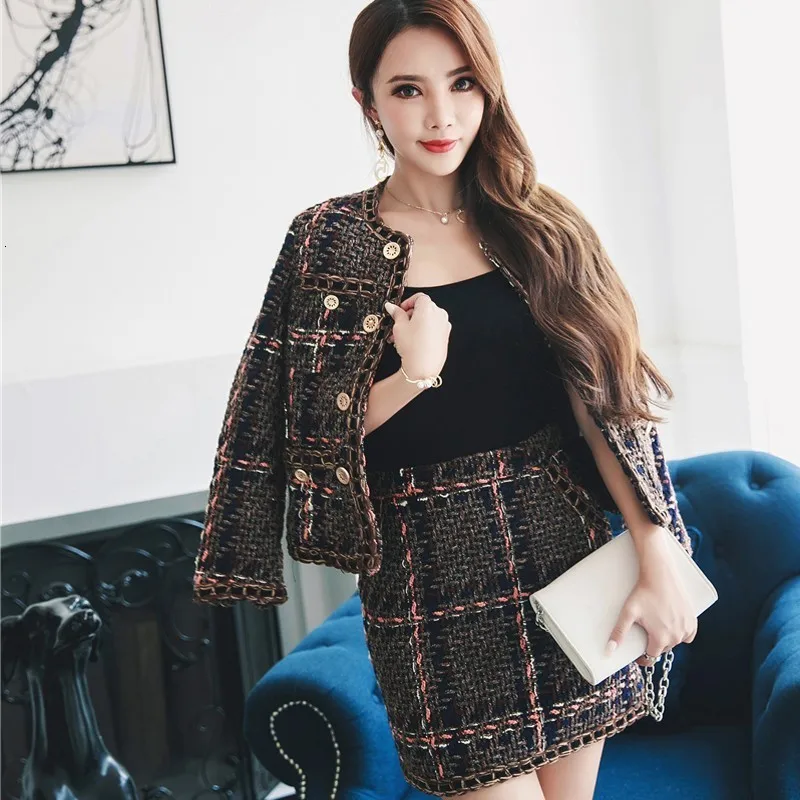 2020 Herfst Winter Tweed 2 Delige Set Vrouwen Met Lange Mouwen Jas + Slim Rokken Party Office Lady Kwasten Pak retro Vrouwelijke Sets 2020 Herfst Winter Tweed 2 Delige Set Vrouwen Met Lange Mouwen Jas + Slim Rokken Party Office Lady Kwasten Pak retro Vrouwelijke Sets