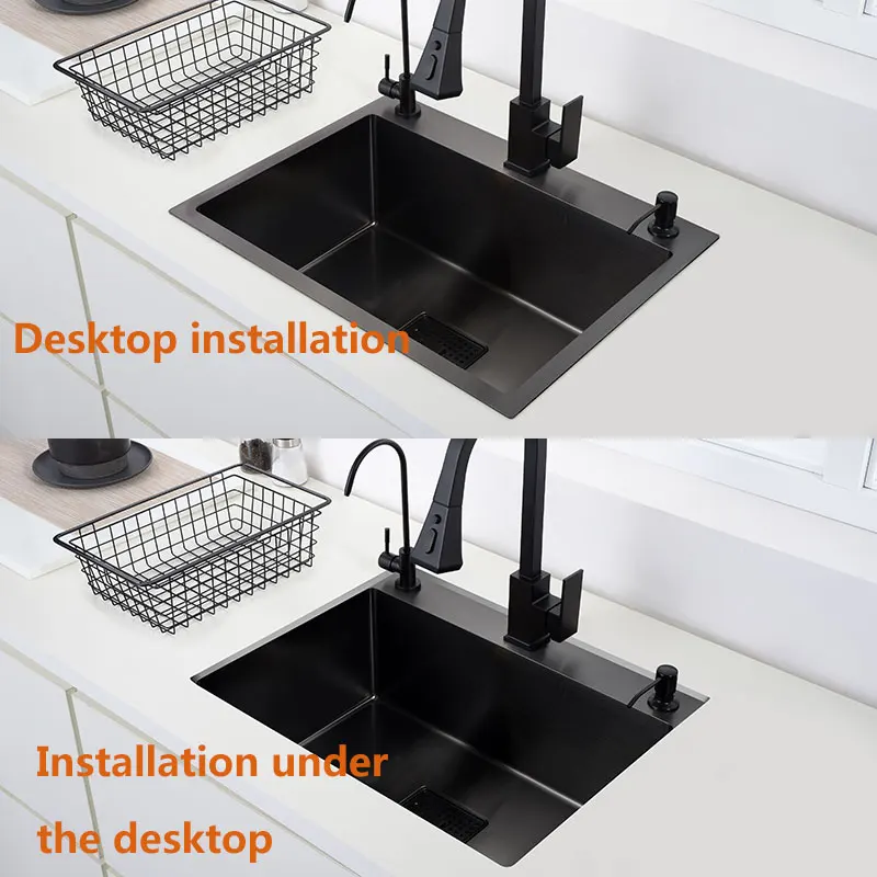 Kitchen Sink Black Stainless Steel Single Vegetable Washing