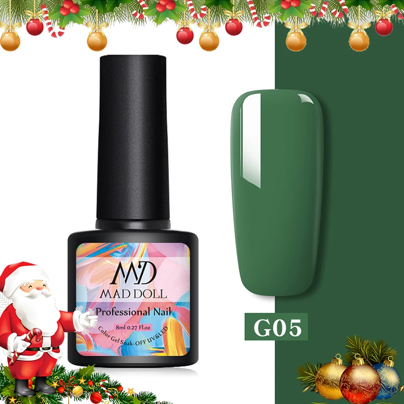 MAD DOLL 1 бутылка 8 мл Рождественский УФ-гель Рождественский лак блестки гель для ногтей голографический блеск впитываемый Гель-лак для нейл-арта лак - Цвет: G05