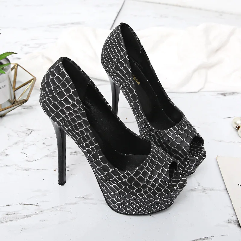 

2018 New Style Fish Mouth Waterproof Platform Stone Pattern Banquet Europe And America Fashion Ultra-High Heel Shoes WOMEN'S Sho