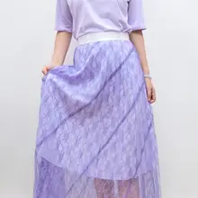 Женская длинная юбка, кружевная фиолетовая Лоскутная эластичная талия, две части, элегантная женская юбка