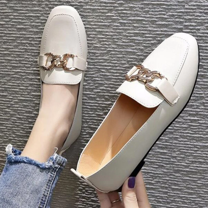 Women's Leather Shoes Casual Slip On Flats Loafers Single Shoes Durable 