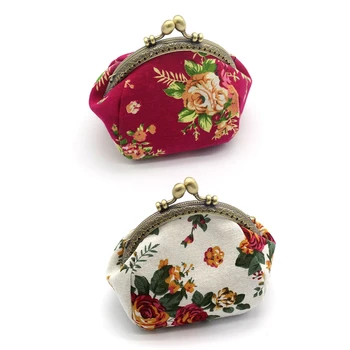 

AUAU-2x Wallet,Lady Vintage Flower Mini Coin Purse Wallet Clutch Bag (Rose Red&White)