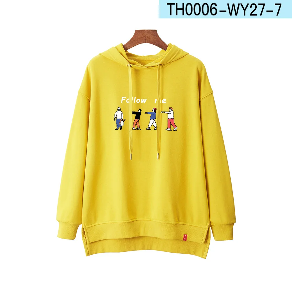 Yellow WAMNI забавные с капюшоном женские повседневные корейские асимметричные персонализированные толстовки уличная Harajuku Осенняя Женская толстовка - Цвет: Yellow
