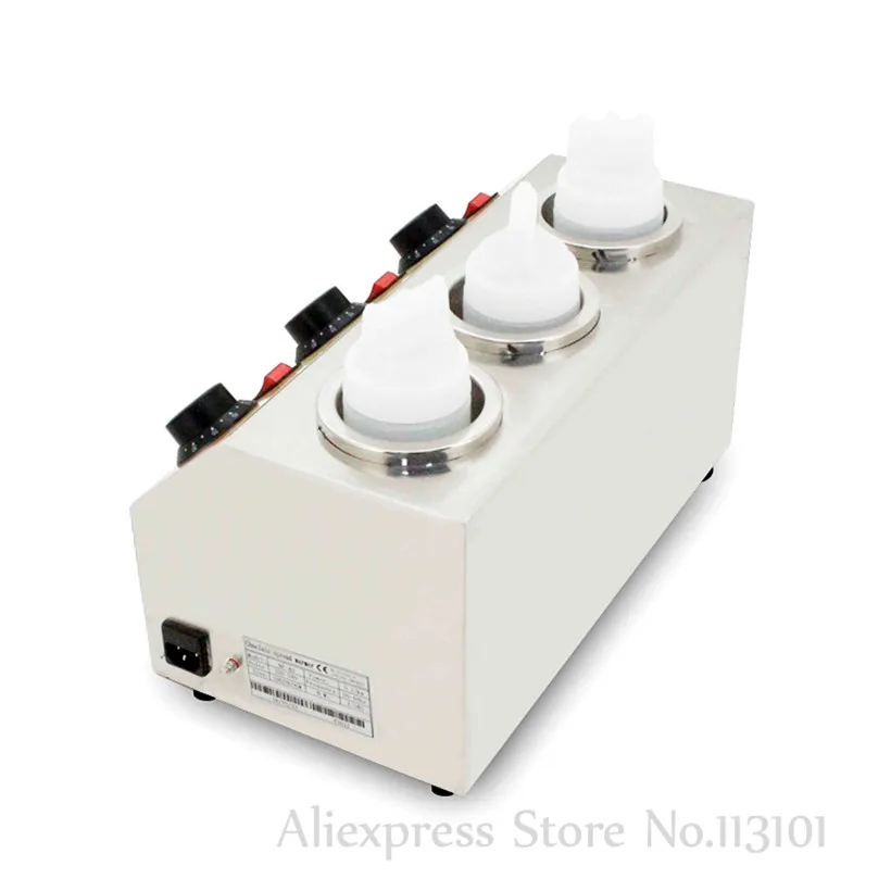Коммерческий 110 V/220 V соус теплее шоколад нагреватель Нержавеющая сталь 3 бутылки Варенье заполнения нагрева кузнечной печи 0.6kw