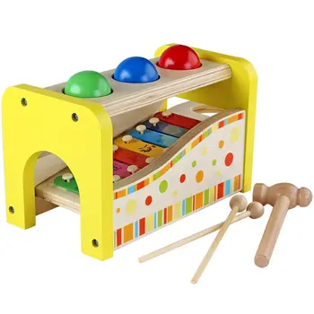 

Pound & Tap Bench with Slide Out Xylophone - Durable Wooden Musical Pounding Toy for Toddlers, Multifunctional and Bright Colou