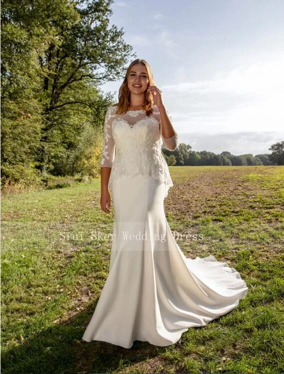 Белое свадебное платье русалки кружевное с рукавом на заказ Vestidos de noiva sereia размера плюс свадебное платье со шлейфом