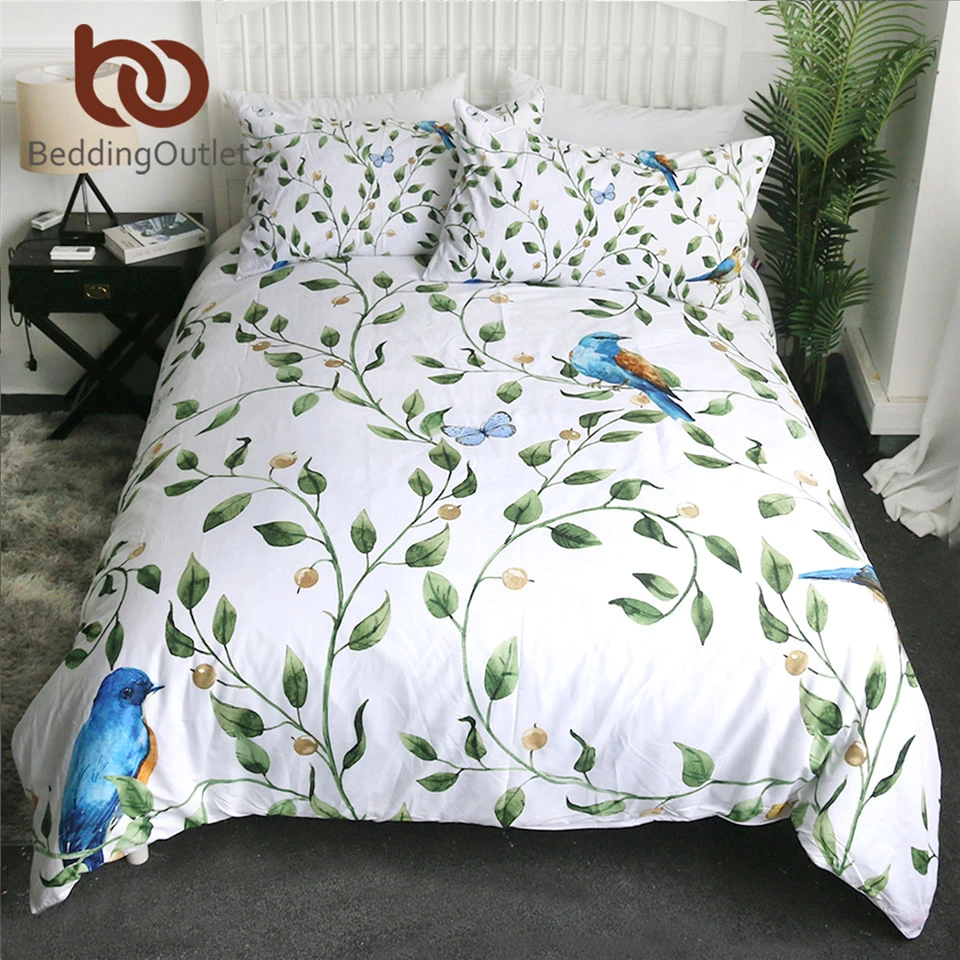 Beddingoutlet Green Leaves Bedding Set Butterfly Birds Bedclothes Tree