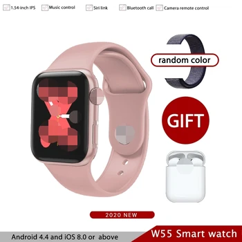 

W55 Smart Wtach Men PK IWO 12 Bluetooth Call Heart Rate Monitor Support Siri Smart Watch Android IOS With Airpods Earphone Strap