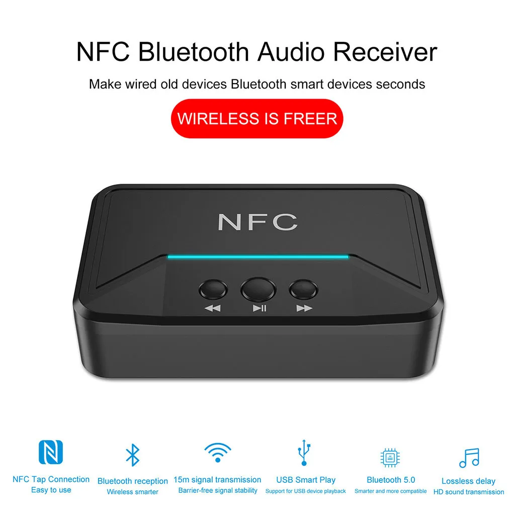 NFC Bluetooth стерео аудио приемник Портативный беспроводной Bluetooth адаптер для мобильного телефона, ноутбуков, динамик 5 в USB выходной порт
