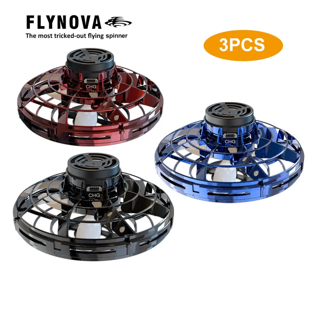 Flynova Летающий волчок 360 ° Поворотная зарядка через usb Летающий диск с ручным управлением, беспилотные летательные аппараты с блестящими светодиодный свет подарки для детей игрушки - Цвет: 3 PCS