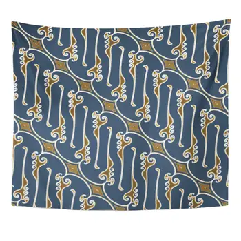 

Brown Abstract Blue Batik Pattern Bird Clip East Gold Painting Tapestry Home Decor Wall Hanging for Living Room Bedroom Dorm 50