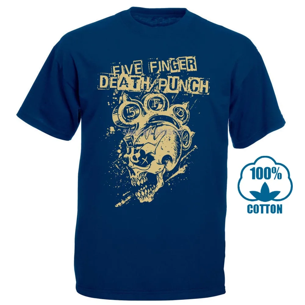 Five Finger Death Punch Ирокез череп черная футболка Официальный взрослых 5Fdp футболка Юмор Для мужчин футболка с круглым вырезом под горло - Цвет: Тёмно-синий