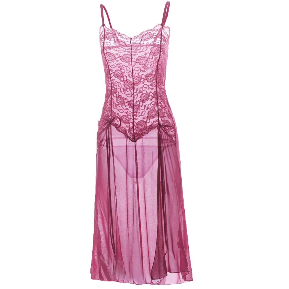 Pink Сексуальное женское белье с g-стринги 6XL плюс размер кружева Babydoll сплит длинное ночное белье для женщин Lenceria Mujer эротическое нижнее бельё - Цвет: Pink