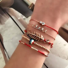 Tocona 5 шт./компл. золото Красочные Браслеты с бисером для Для женщин пляж и Рыбки»; с украшением в виде кристаллов Камень веревка браслетов и украшений 8772