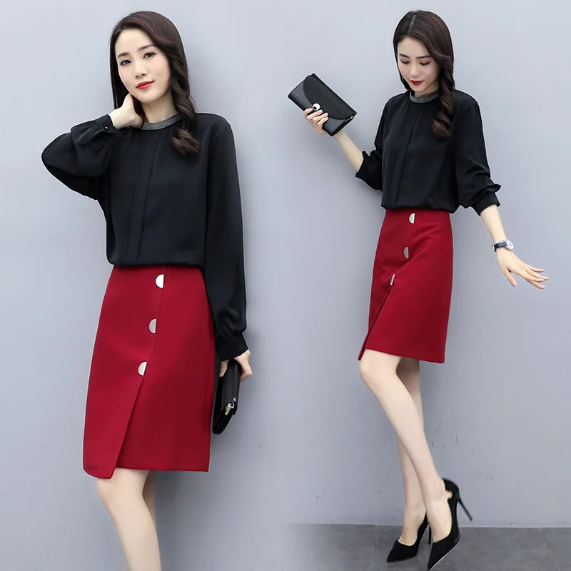 

Spring And Autumn WOMEN'S Suit Western Style Two-Piece Set Slimming Chiffon 2020 New Style Korean-style Elegant Goddess Sweater