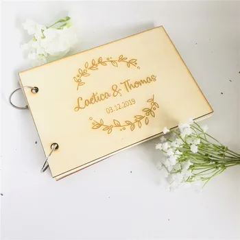 

Bride Groom Custom Wreath Wedding Guest Book Personalized Name Wooden Couples Engagement Party Accessory Wood Book Supplies