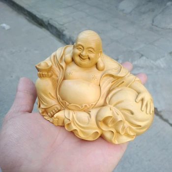 

Wood carving Buddha smile Buddha statue creative gift home room car decoration ornaments (A977)