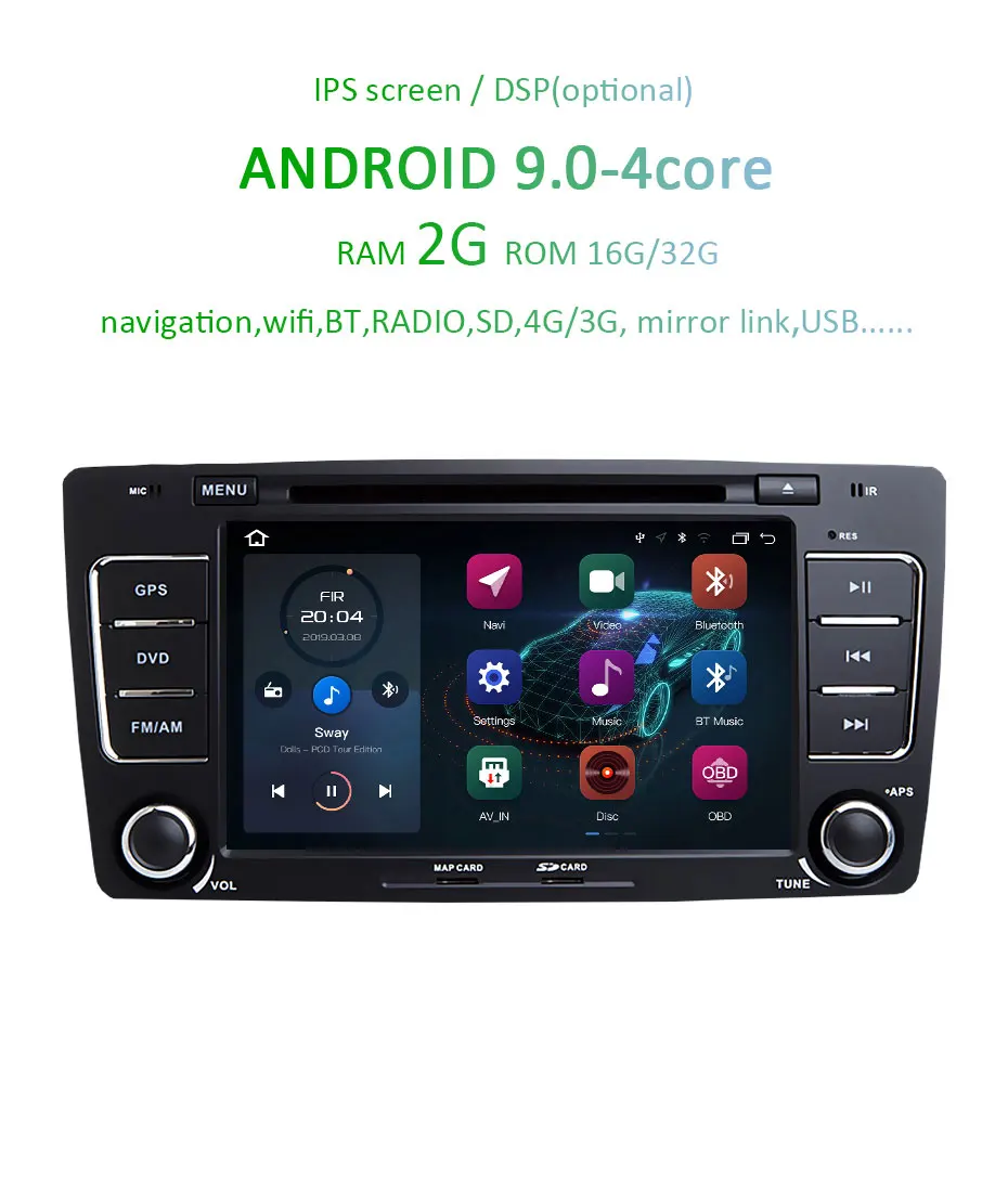 Clearance DSP 2 DIN Android 9.0 IPS 4G 64G CAR GPS For SKODA Octavia 2009 2010 2011 2012 2013 DVD PLAYER radio navigation tape recorder PC 3