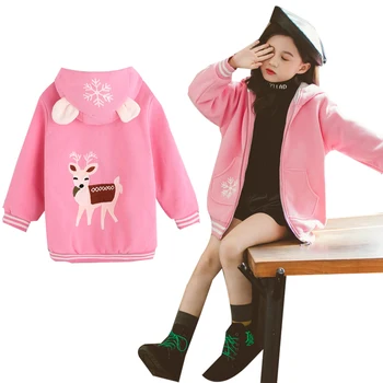 

New spring autumn children long hooded coats Christmas New Year jackets for girls fashion deer print kids girls outerwear