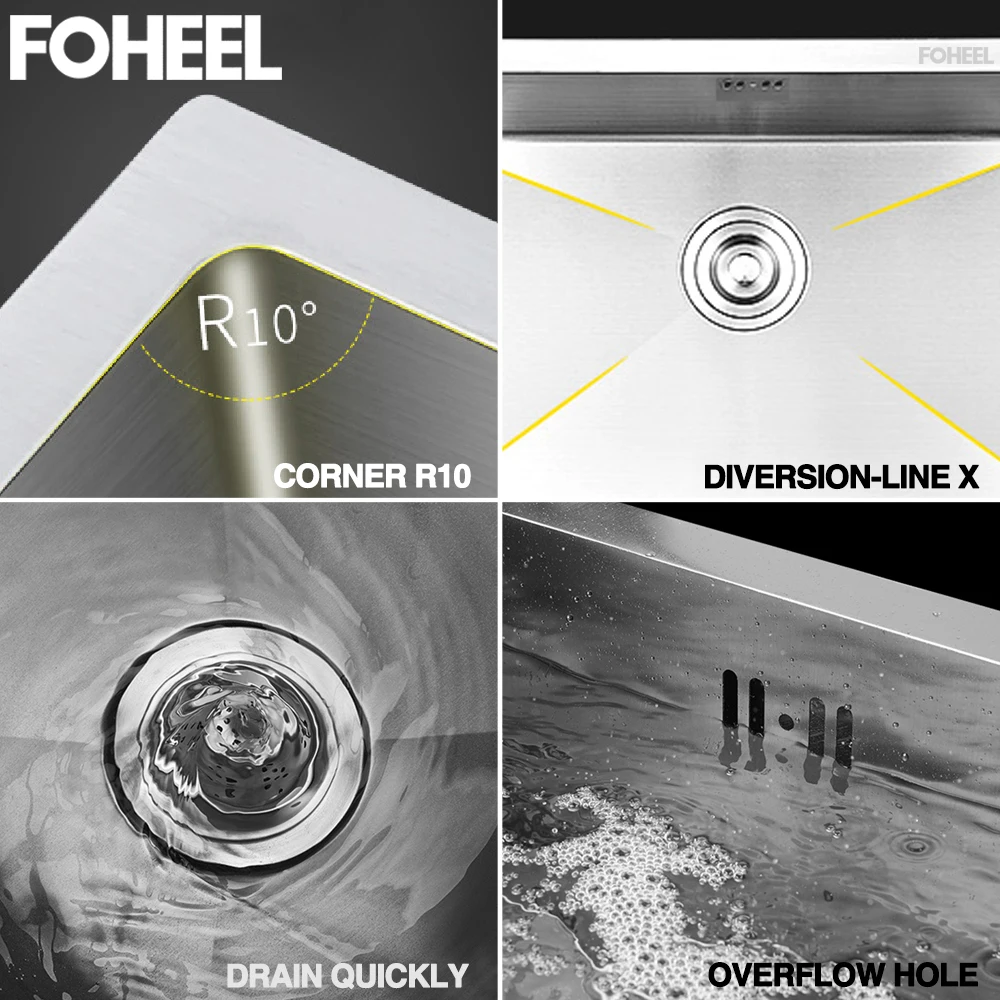 FOHEEL Kitchen Sink Stainless Steel Single Slot Dish Basin Single Kitchen Sink Drain Basket And Drain Pip Rectangular