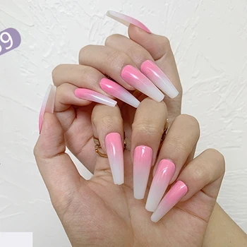 

24pcs/Set Finished Pink Gradient Fake Nails Square European Long Artificial Nail Decal False Nails Ballerina Full Nail Art Tips