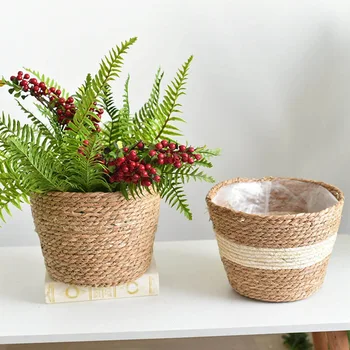 

Folding Hand-Woven Flower Pot Planter Natural Sea Grass Stylish Storage Basket Plant Pot Flower Pots Garden Succulent Pot