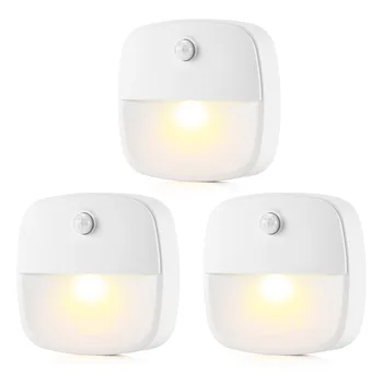

3 Pack Mini Motion Sensor Night Light Warm White Stick-On Closet Lights for Wall, Stairs, Cabinet, Hallway,Children Room