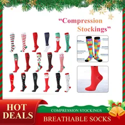 1 Pairs Unisex Compression Stockings Christmas Cartoon Shaping Solid Snowman Exercise Leg Muscle Pressure Soothing Socks