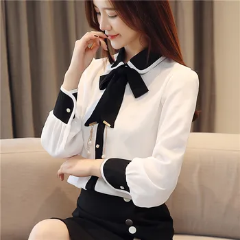 

blusa de mujer women new blouses 2019 korean long sleeve office ladies elegant and tops autumn winter bow shirts female A5507